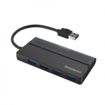 Simplecom Portable 4 Port USB 3.2 Gen1 USB 3.0 5Gbps Hub with Cable Storage Black