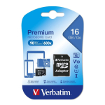 Verbatim Premium 16GB microSDHC UHS-I V10 U1 Class 10 Memory Card with Adapter 44082