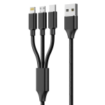 Generic 1m USB 3-in-1 Multi Charger Cable with Metal Plug + Cotton Braided Black CB-MP-37