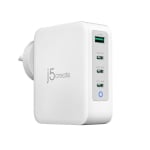 J5create JUP43130 130W GaN USB-C 4-Port Charger White