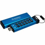 Kingston 16GB IronKey Keypad 200 Series USB-C Flash Drive Blue