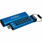 Kingston 256GB IronKey Keypad 200 Series USB-C Flash Drive Blue